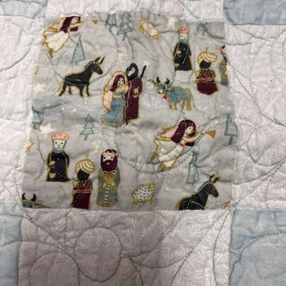 VTG Handmade Christmas Nativity Quilt Wall Hanging Throw, Reversible Holiday